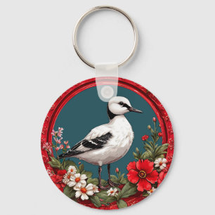 Farbiger Vogel mit floralem Rahmen Schlüsselanhänger