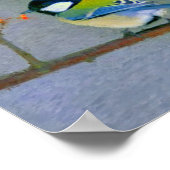 Farbiger Vogel mit rot-orangefarbenen Blume Poster (Ecke)