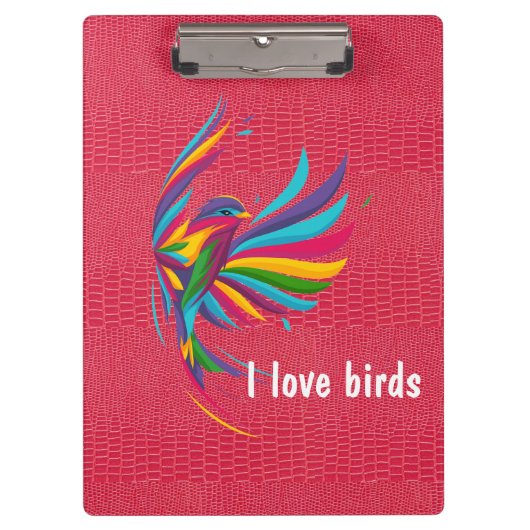 Farbiger Vogel mit roter Reptilienhaut Klemmbrett (Vorderseite)