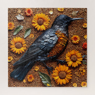 Farbiger Vogel mit Sonnenblumen arrangiert Puzzle