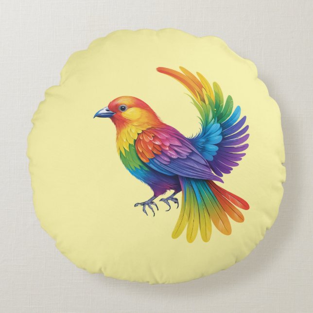 Farbiger Vogel Rundes Kissen (Vorderseite)