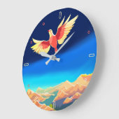 Farbiger Vogel über den Bergen Große Wanduhr (Winkel)
