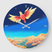 Farbiger Vogel über den Bergen Große Wanduhr (Vorderseite)