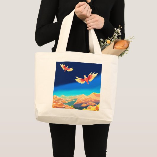 Farbiger Vogel über den Bergen Jumbo Stoffbeutel (Vorderseite (Produkt))
