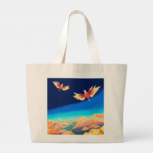 Farbiger Vogel über den Bergen Jumbo Stoffbeutel (Rückseite)