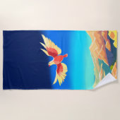 Farbiger Vogel über den Bergen Strandtuch (Vorderseite)