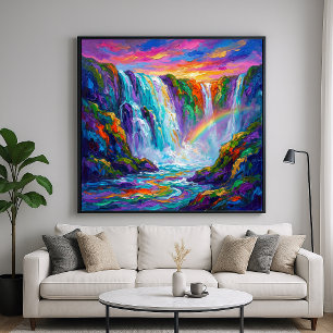 Farbiger Wasserfall - Impasto-Stil Poster