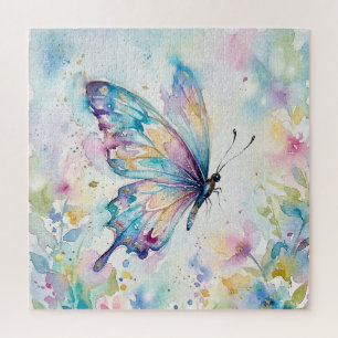 Farbiger Wasserfarbenschmetterling Blumenmuster Puzzle