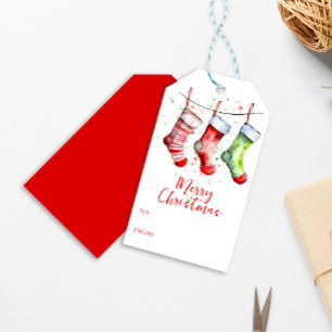Farbiger Weihnachtswasserfarben Strumpf von und na Geschenkanhänger