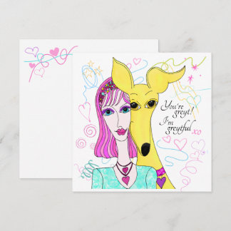 Farbiger Whimsical Greyhound Hund und Lady Dankeskarte