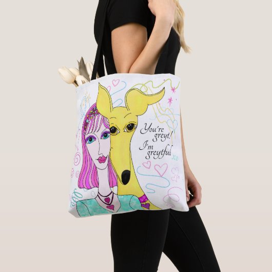 Farbiger Whimsical Greyhound Hund und Lady Tasche (Von Nahem)