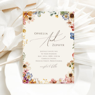 Farbiger Wildblumengarten Beige lässige Hochzeit Einladung