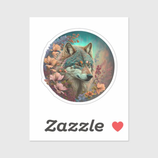 Farbiger Wolf mit Blume Aufkleber (Blatt)