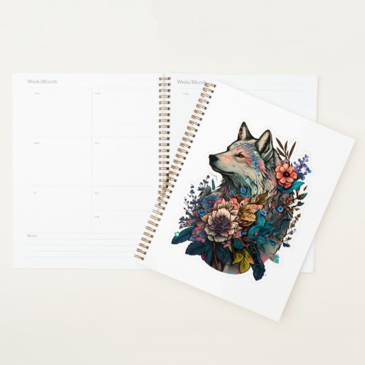 Farbiger Wolf mit Blume Planer (Anzeige)