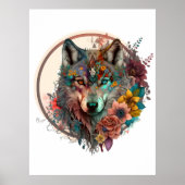 Farbiger Wolf mit Blume Poster (Vorne)