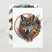 Farbiger Wolf mit Blume Postkarte (Vorne/Hinten)