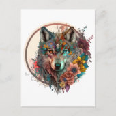 Farbiger Wolf mit Blume Postkarte (Vorderseite)