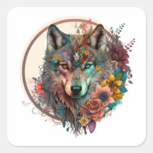 Farbiger Wolf mit Blume