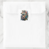 Farbiger Wolf mit Blume Quadratischer Aufkleber (Tasche)