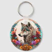 Farbiger Wolf mit Blume Schlüsselanhänger (Rückseite)