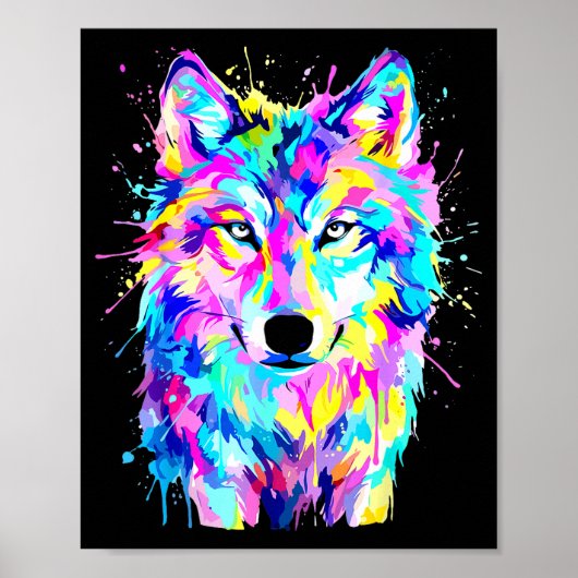 Farbiger Wolf-Splash-Art-Wildtier- Poster (Vorne)