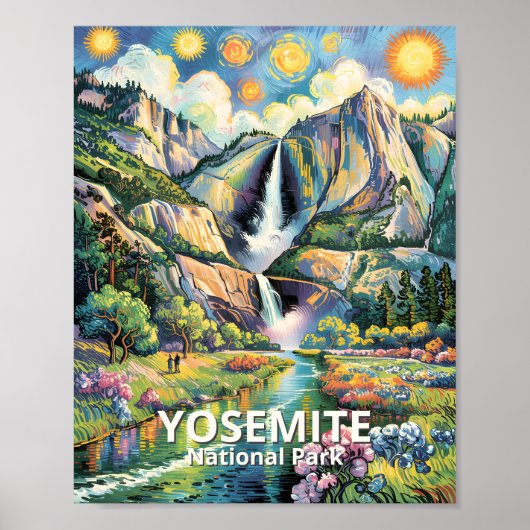 Farbiger Yosemite-Frühjahrs-Wasserfall-Wanderweg Poster (Vorne)