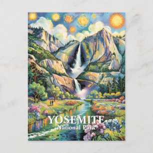 Farbiger Yosemite-Frühjahrs-Wasserfall-Wanderweg Postkarte