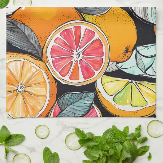 Farbiger Zitrus Geschirrtuch (Gefaltet)