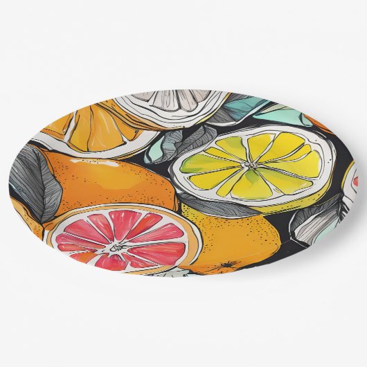 Farbiger Zitrus Pappteller (Schrägansicht)