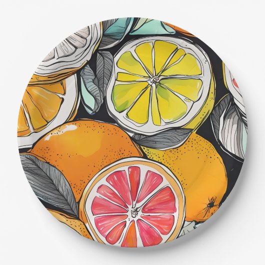 Farbiger Zitrus Pappteller (Vorderseite)