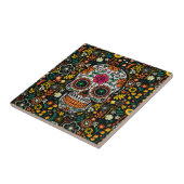 Farbiger Zuckerschädel mit Retro-Blume Hintergrund Fliese (Seite)