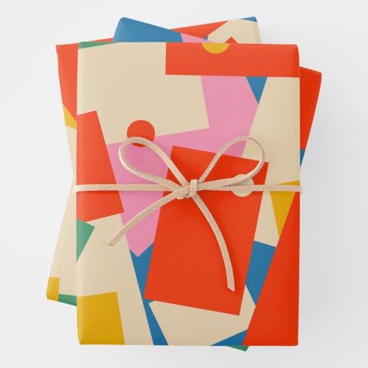 Farbiges 80er Geometrisches Abstraktes Muster Geschenkpapier Set (Beispiel)