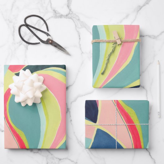Farbiges Abstrakt Art Wrapping Paper Geschenkpapier Set (Vorderseite)