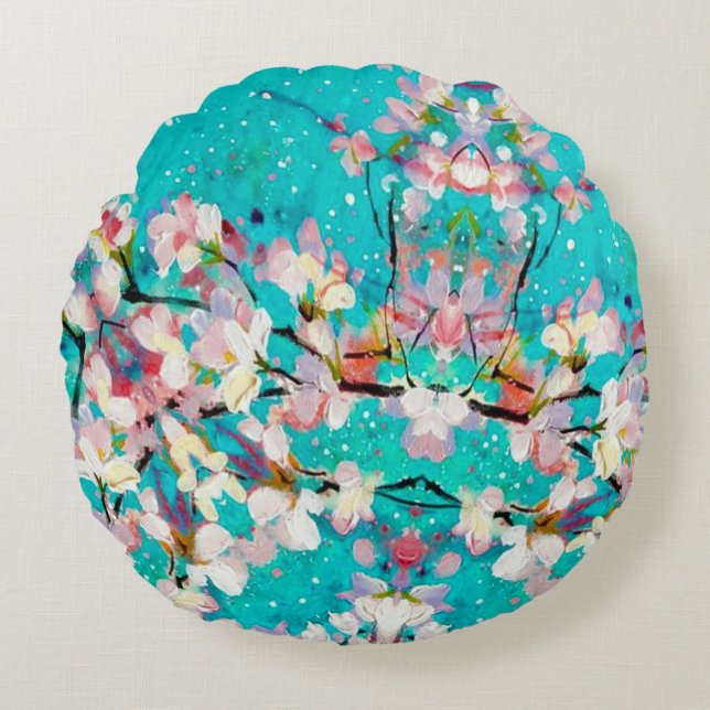 Farbiges Abstrakt geometrisches Hintergrundmuster Rundes Kissen (Vorderseite)