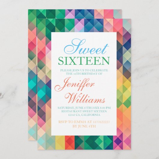 Farbiges Abstrakt geometrisches Muster.            Einladung (Vorne/Hinten)