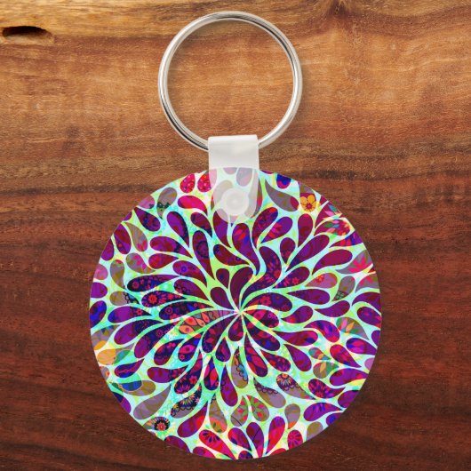Farbiges Abstraktes Blumendesign Schlüsselanhänger (Vorderseite)