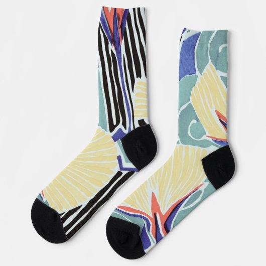 Farbiges Abstraktes Blumenmuster von E.A. Séguy Socken (Linkes Detail)