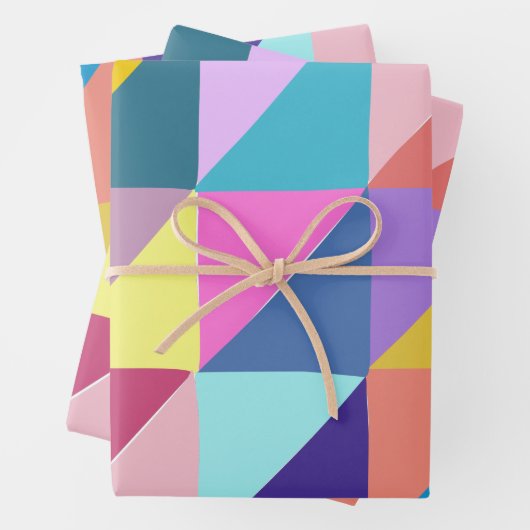 Farbiges Abstraktes geometrisches Triangle-Patchwo Geschenkpapier Set (Beispiel)