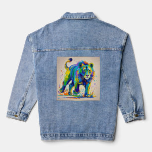 Farbiges abstraktes Löwentierkunstdesign Jeansjacke