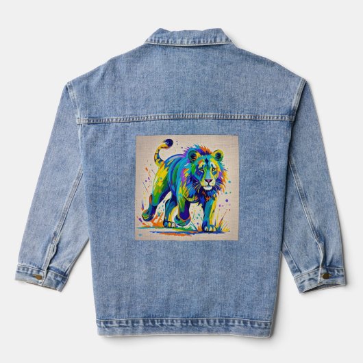 Farbiges abstraktes Löwentierkunstdesign Jeansjacke (Rückseite)