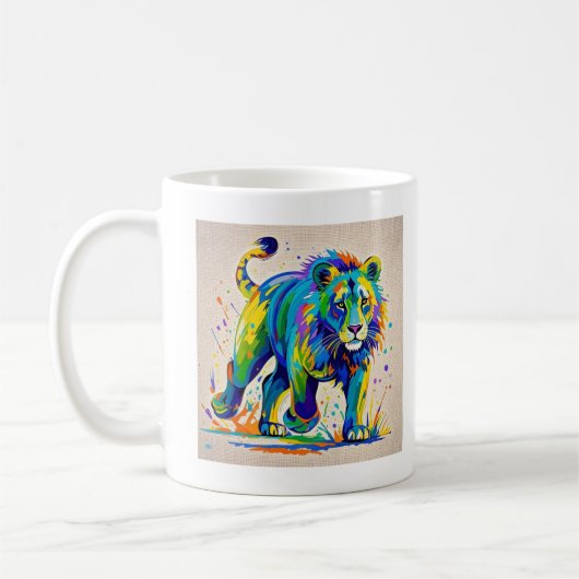 Farbiges abstraktes Löwentierkunstdesign Kaffeetasse (Links)