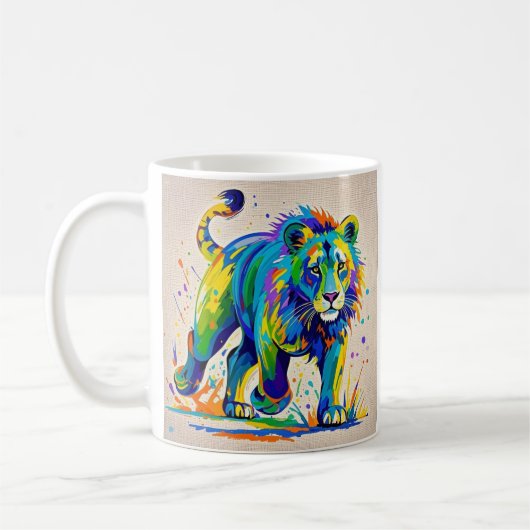 Farbiges abstraktes Löwentierkunstdesign Kaffeetasse (Links)