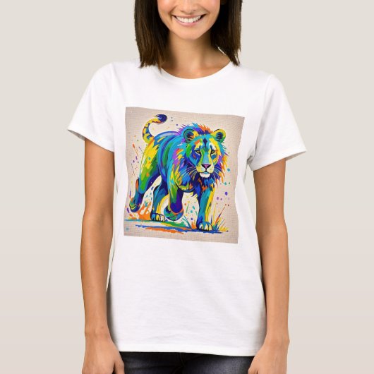 Farbiges abstraktes Löwentierkunstdesign T-Shirt (Vorderseite)