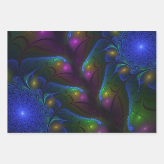 Farbiges Abstraktes, modernes, trendiges Fraktal Geschenkpapier Set (Vorderseite 2)