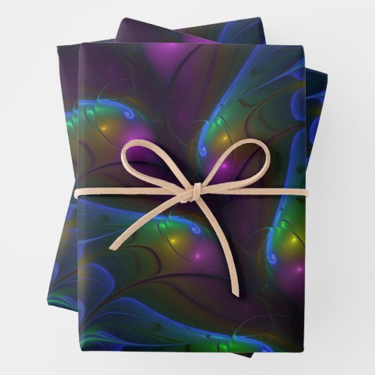 Farbiges Abstraktes, modernes, trendiges Fraktal Geschenkpapier Set (Beispiel)