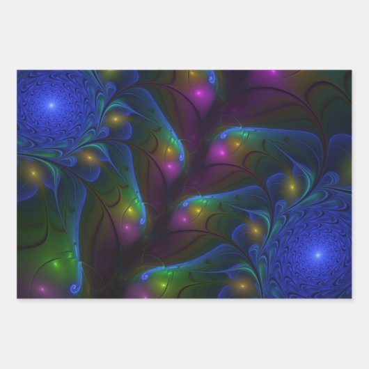 Farbiges Abstraktes, modernes, trendiges Fraktal Geschenkpapier Set (Vorderseite)