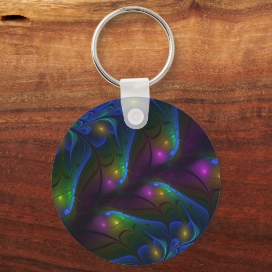 Farbiges Abstraktes, modernes, trendiges Fraktal Schlüsselanhänger (Vorderseite)