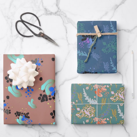 Farbiges Abstraktes Mustervordruckpapier Geschenkpapier Set (Vorderseite)