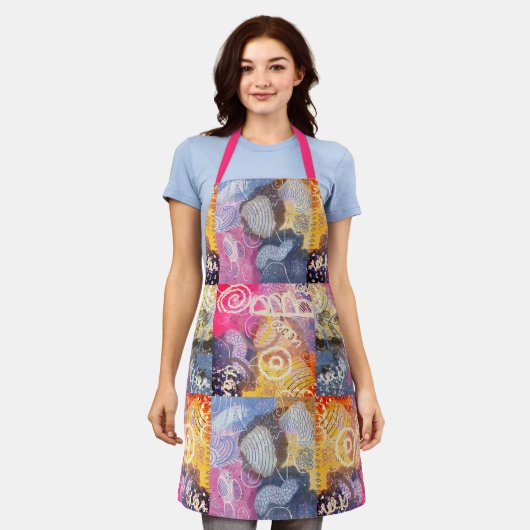 Farbiges Abstraktes Patchwork-Muster Schürze (Getragen)