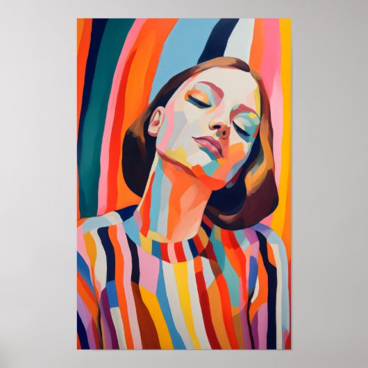 Farbiges Abstraktes Portrait einer Frau Poster (Vorne)